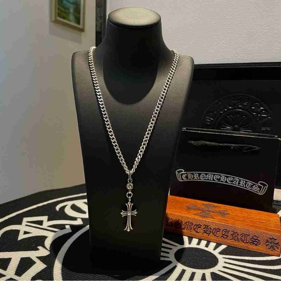 Chrome Hearts Silver Cross Chain Necklace